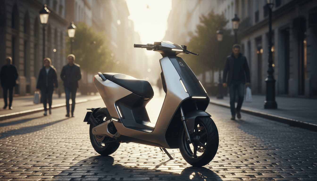 Uno scooter elettrico parcheggiato in una via cittadina soleggiata