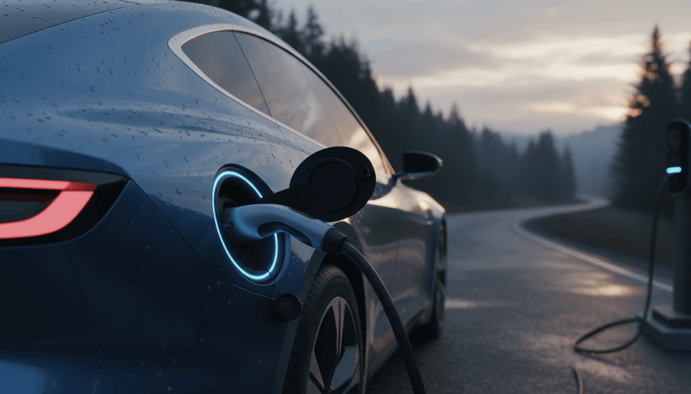 La presa di ricarica di un'auto elettrica con il cavo collegato