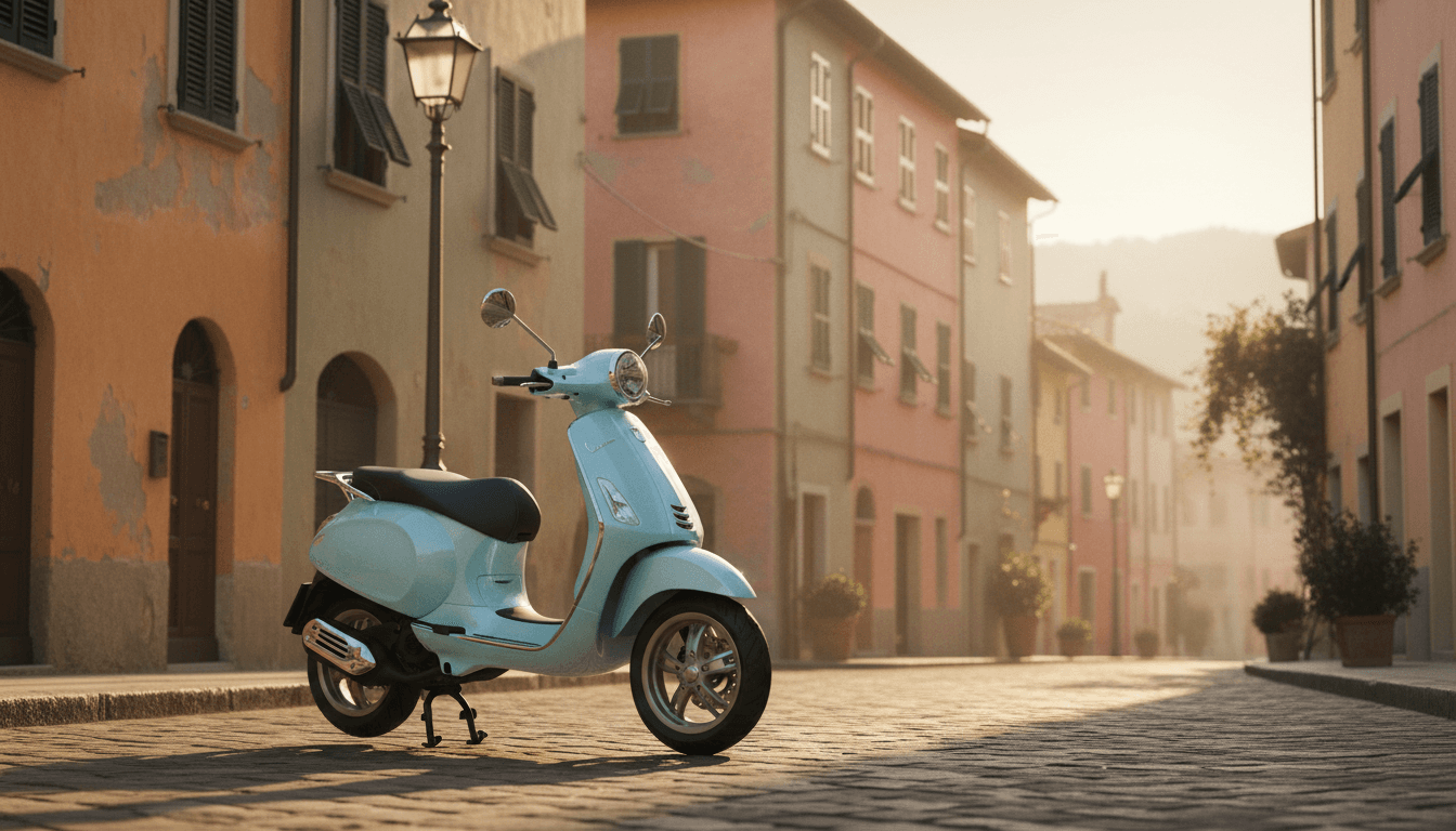 Scooter 125 parcheggiato in una via italiana al tramonto